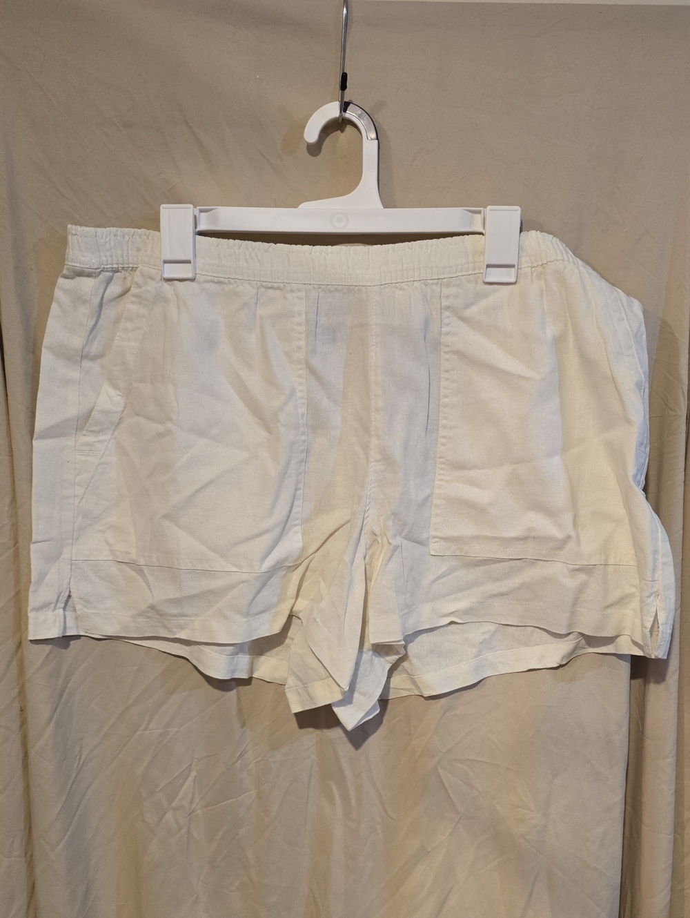 Universal Thread Cream Elastic-Waist Linen-Blend Shorts With Pockets, XL